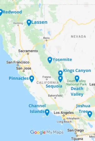 Map of California National Parks