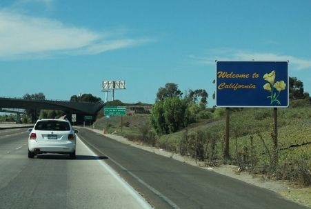 "Welcome to California" freeway sign