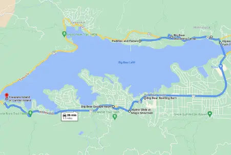 Big Bear map screenshot north vs. south shore activities