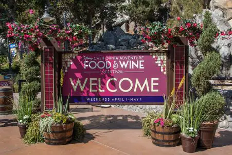 Welcome sign at Disney California Adventure Food & Wine Festival in Anaheim, CA
