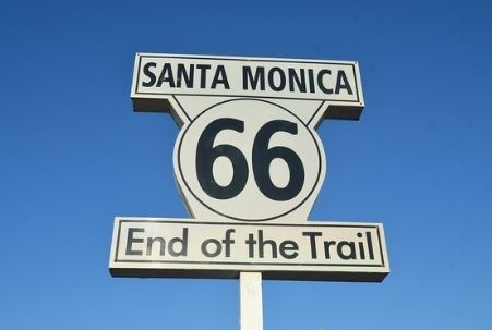 Route 66 End of the Trail Marker on the Santa Monica Pier