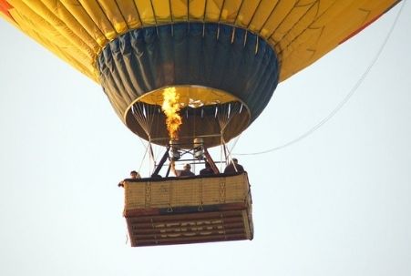Hot air balloon rising over Calistoga, CA