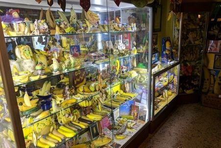 A display of banana-related items at the International Banana Museum in Mecca, CA.