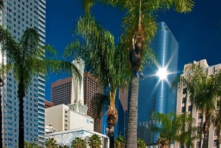 Sunshine reflecting off a Downtown Los Angeles skyscraper