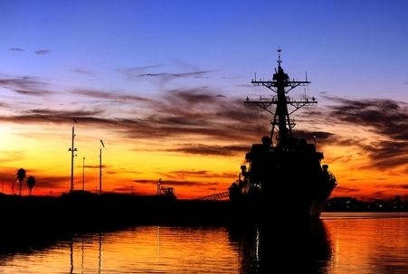 USS Spruance pierside at Naval Weapons Station, Seal Beach, CA