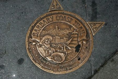 Sidewalk marker for the Barbary Coast Trail in San Francisco