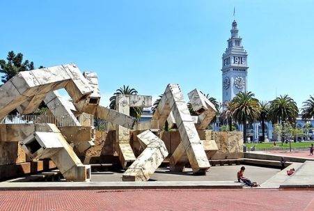 Vaillancourt Fountain with San Francisco Ferry Building