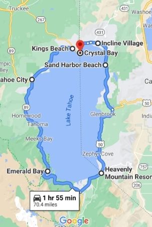 Map showing Lake Tahoe cities